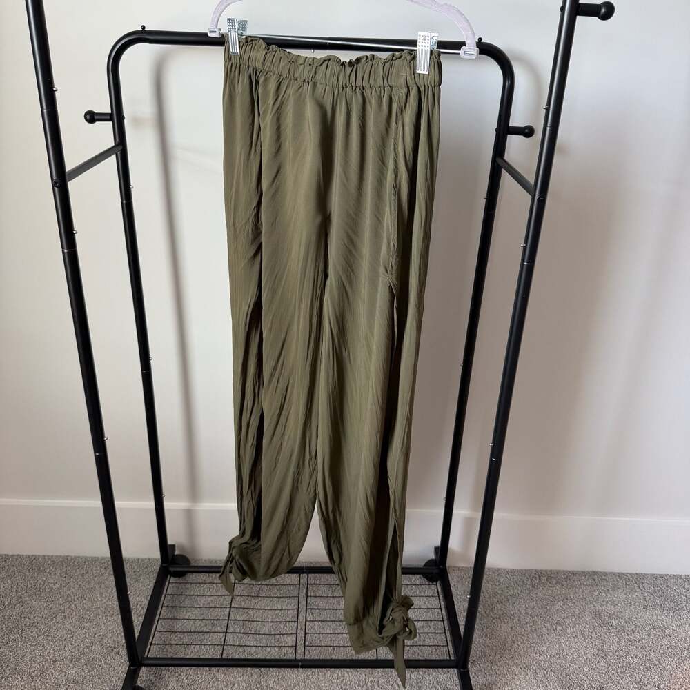 Malai Olive Green Viscose Side Slit Pants Size Large